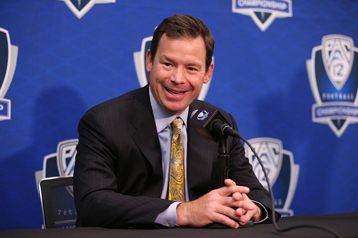 121129 Pac-12 Fri SA-025.JPG - Nov 29, 2012; Stanford, CA, USA; UCLA coach Jim Mora at the press conference prior to the 2012 Pac-12 championship at Stanford Stadium.